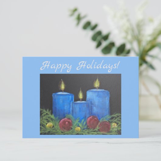 Happy Holidays Blue Flat Card Dankeskarte (Stehend Vorderseite)
