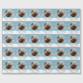 Happy Holidays Blue Foliage Family Foto Geschenkpapier (Flach)