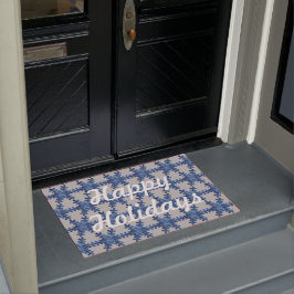 Happy Holidays Blue Hydrangea Snowflake Door Mat Fußmatte
