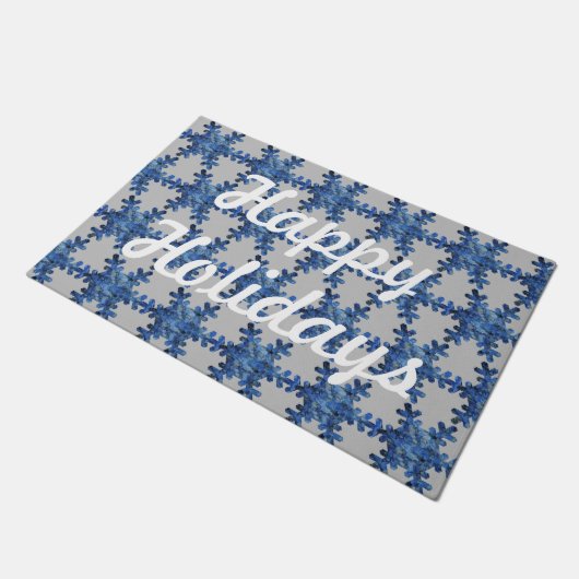 Happy Holidays Blue Hydrangea Snowflake Door Mat Fußmatte (Schrägansicht)
