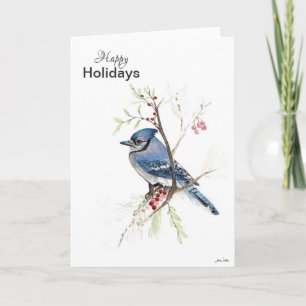 Happy Holidays Blue Jay Holiday Card Karte