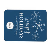 Happy Holidays Blue Modern Logo Business Magnet (Horizontal)