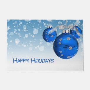 Happy Holidays Blue Ornaments Fußmatte