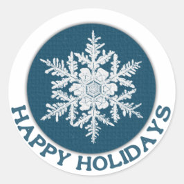 Happy Holidays Blue Paper Snowflake Runder Aufkleber