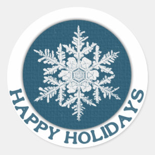 Happy Holidays Blue Paper Snowflake Runder Aufkleber