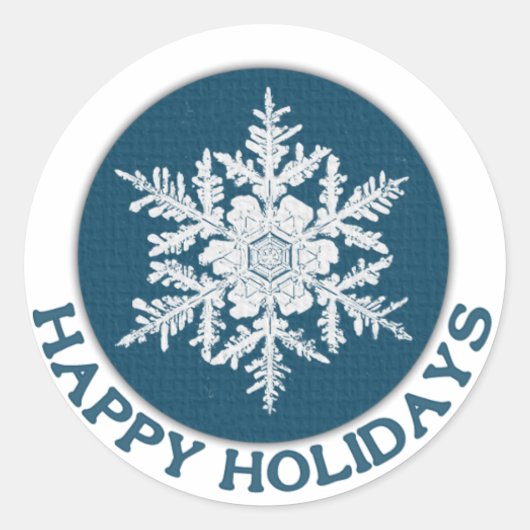 Happy Holidays Blue Paper Snowflake Runder Aufkleber (Vorderseite)