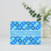 Happy Holidays Blue Snowflakes Postkarte (Stehend Vorderseite)