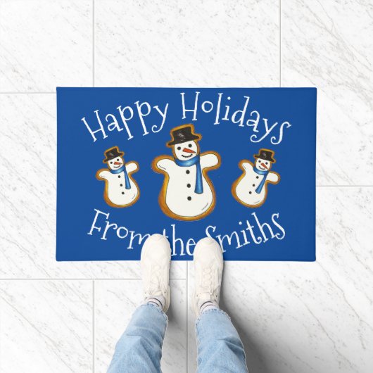 Happy Holidays Blue Snowman Sugar Cookie Weihnacht Fußmatte (Indoor)