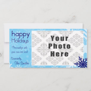 Happy Holidays Blue Themed Snowflake Feiertagskarte