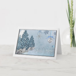 Happy Holidays Blue Trees Elegante Weihnachten Karte