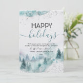 Happy Holidays Blue Watercolor Winter Forest Card Einladung (Stehend Vorderseite)