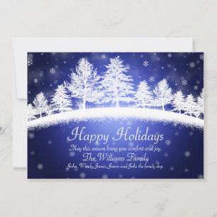 Happy Holidays Blue Winter Scene Flat Card Feiertagskarte