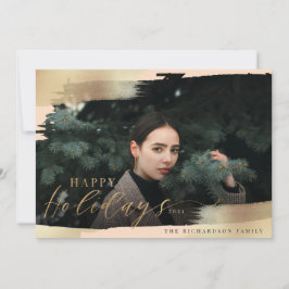 Happy Holidays Blush Pink & Gold Foil Brush Foto Feiertagskarte