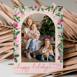 Happy Holidays Blush Pink Greenery Arch 1 Foto Feiertagskarte