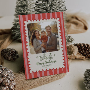 Happy Holidays Blush Red Whimsical Foto Feiertagskarte