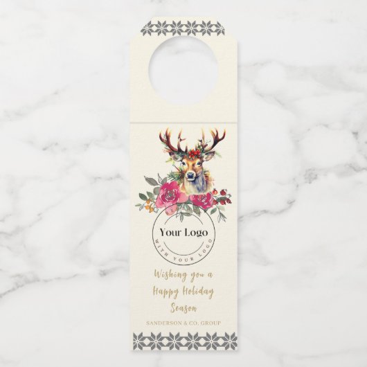 Happy Holidays Boho Corporate Client Geschenk Flaschenanhänger (Vorderseite)