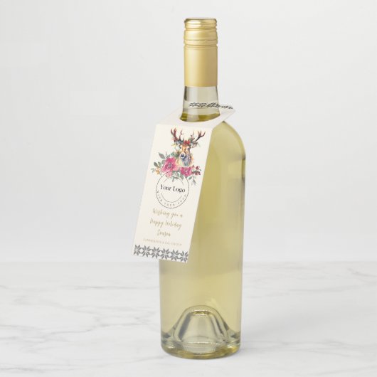 Happy Holidays Boho Corporate Client Geschenk Flaschenanhänger (Angewinkelt)