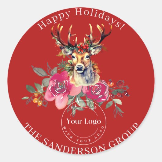Happy Holidays Boho Custom Logo Round Sticker (Vorderseite)