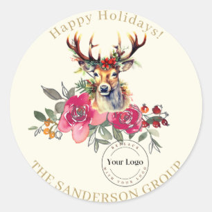 Happy Holidays Boho Custom Logo Round Sticker