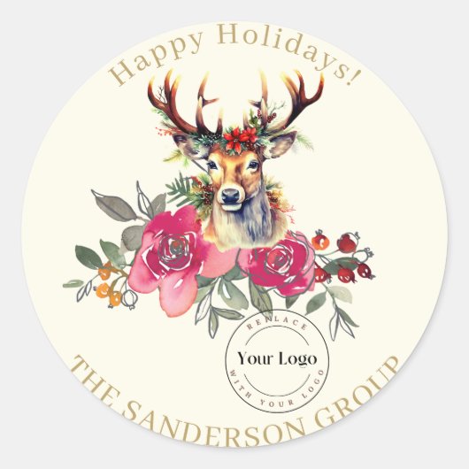 Happy Holidays Boho Custom Logo Round Sticker (Vorderseite)