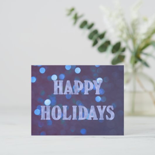 Happy Holidays Bokeh Blue Postkarte (Stehend Vorderseite)