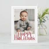 Happy Holidays Bold Red Photo Feiertagskarte (Stehend Vorderseite)