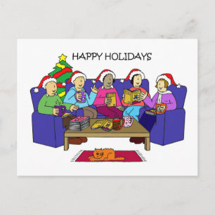 Happy Holidays Book Group Cartoon Feiertagspostkarte