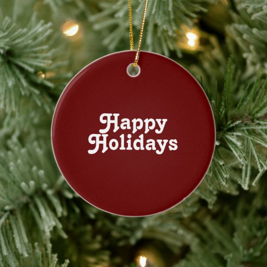 "Happy Holidays" bordeauxfarbener Maron weiß Keramik Ornament (Baum)