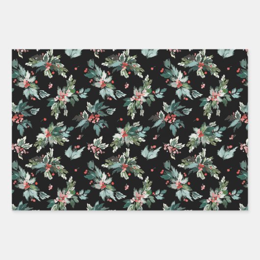 Happy Holidays Botanical Berry Pattern Geschenkpapier Set (Vorderseite 3)