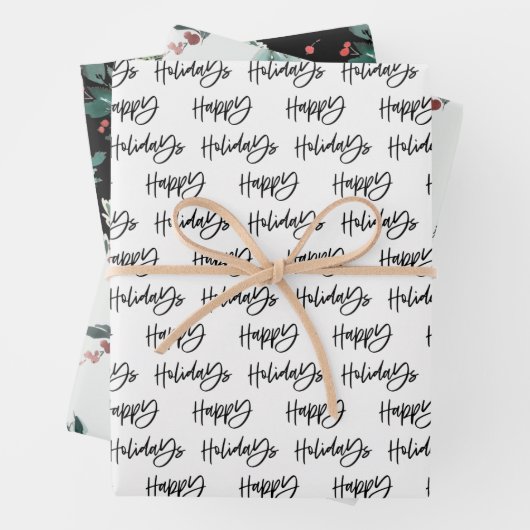 Happy Holidays Botanical Berry Pattern Geschenkpapier Set (Beispiel)