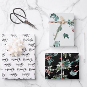 Happy Holidays Botanical Berry Pattern Geschenkpapier Set