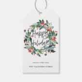 Happy Holidays Botanical Berry Wreath Weihnachten Geschenkanhänger (Vorderseite)