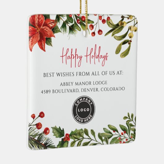 Happy Holidays Botanical Business Logo Weihnachten Keramikornament (Rechts)