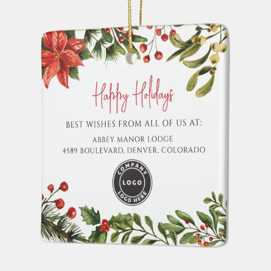 Happy Holidays Botanical Business Logo Weihnachten Keramikornament (Links)