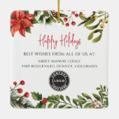 Happy Holidays Botanical Business Logo Weihnachten Keramikornament (Rückseite)