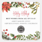 Happy Holidays Botanical Business Logo Weihnachten Quadratischer Aufkleber (Vorderseite)