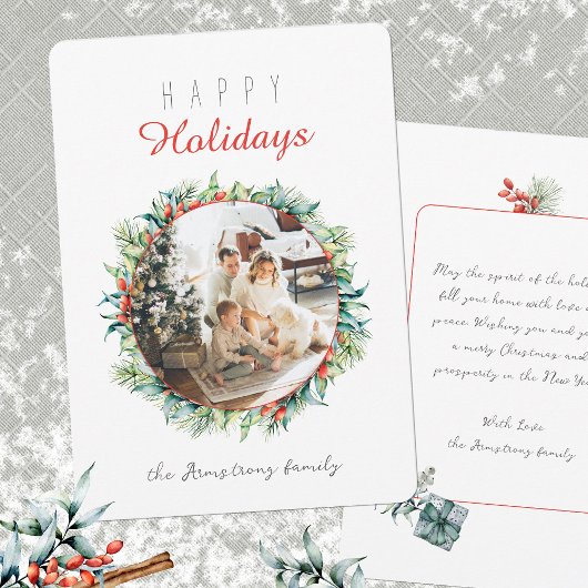 Happy Holidays Botanical Wreath Foto Feiertagskarte