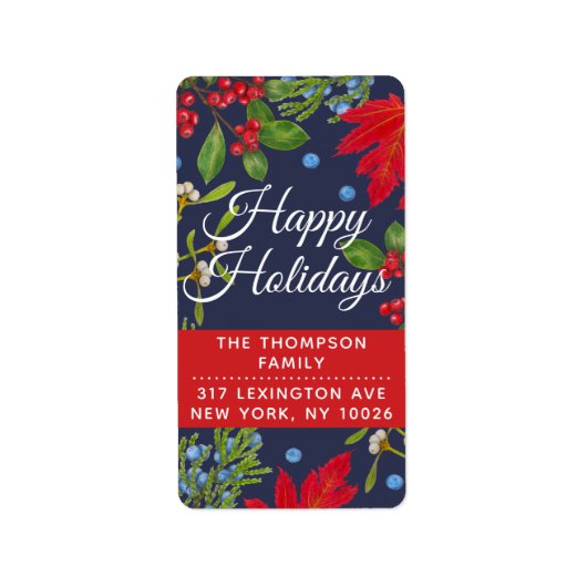 Happy Holidays ・ Botanische Pflanze im Winter hell Adressaufkleber (Vorne)