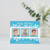Happy Holidays Bright Blue Snowflakes 3 Foto Postkarte (Stehend Vorderseite)