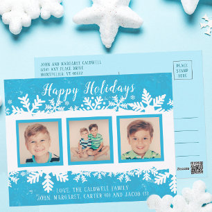 Happy Holidays Bright Blue Snowflakes 3 Foto Postkarte