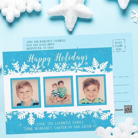 Happy Holidays Bright Blue Snowflakes 3 Foto Postkarte