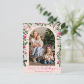 Happy Holidays Bright Pink Greenerity Arch Foto Postkarte (Stehend Vorderseite)