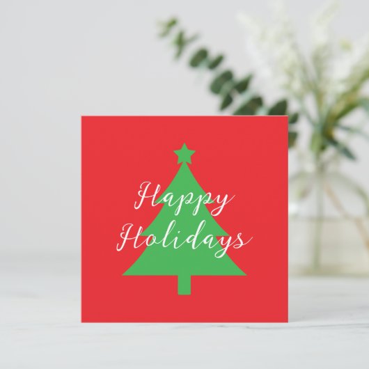 Happy Holidays Bright Red Christmas New Year Card (Stehend Vorderseite)