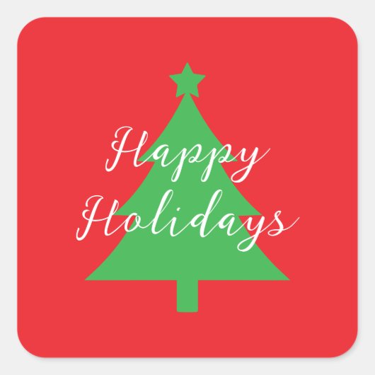 Happy Holidays Bright Red Christmas New Year Quadratischer Aufkleber (Vorderseite)