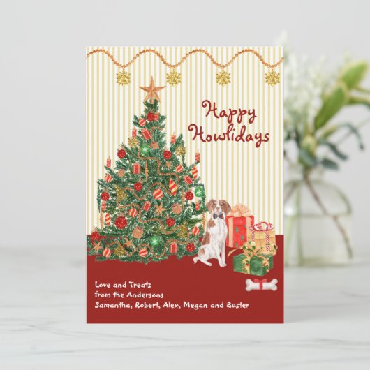 Happy Holidays Brittany Spanish Tree Presents (Stehend Vorderseite)