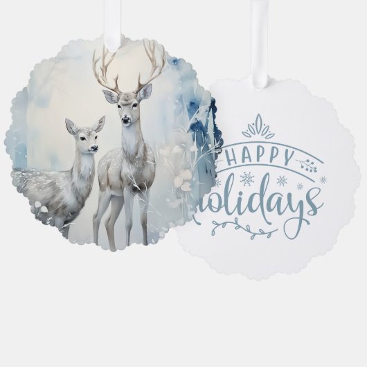 Happy Holidays Buck and Doe Ornament Karte (Vorderseite/Rückseite)