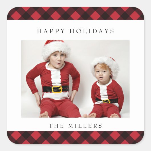 Happy Holidays Buffalo Kariert Labels Stickers (Vorderseite)