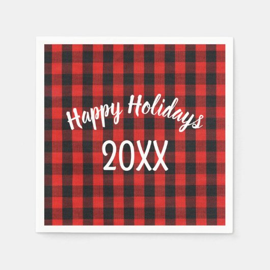 Happy Holidays Buffalo Kariert Serviette (Vorderseite)