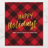 Happy Holidays Buffalo Kariert und Gold Weihnachte Weinetikett (Einzelnes Label)