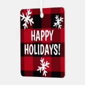 Happy Holidays Buffalo Karierte Schneeflocke Ornament Aus Metall (Vorderseite links)